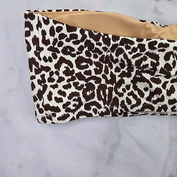 J Crew Swim Top 2X 3X Leopard One Shoulder Scoop Neck Bikini Padded BF203 - Picture 6 of 11